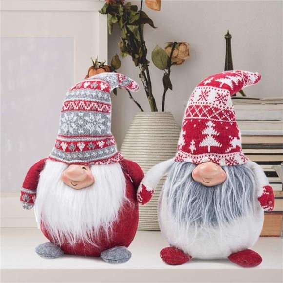 Set of 2 Handmade Christmas Gnomes Plush Swedish Tomte Santa Figurine - Picture 1 of 5